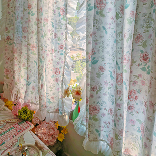 窗帘 饰隔断帘遮挡帘阳台卧室短款 纯棉全棉布艺印花韩式 温馨半截装
