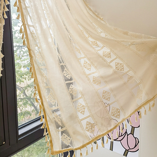 法式钩针流苏成品窗帘纱帘对开式免打孔门帘防尘隔断玄关帘卫生间