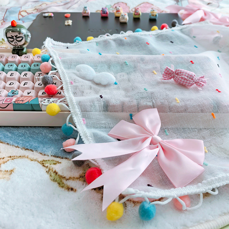 笔记本防尘盖布透明居家布艺显示器防尘盖巾多巴胺柜子遮尘布彩球