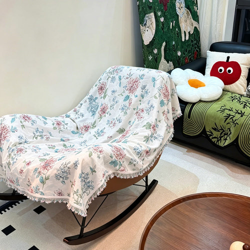 纯棉夏季摇摇椅盖布轻薄碎花不粘猫毛不静电单人躺椅一片式沙发巾