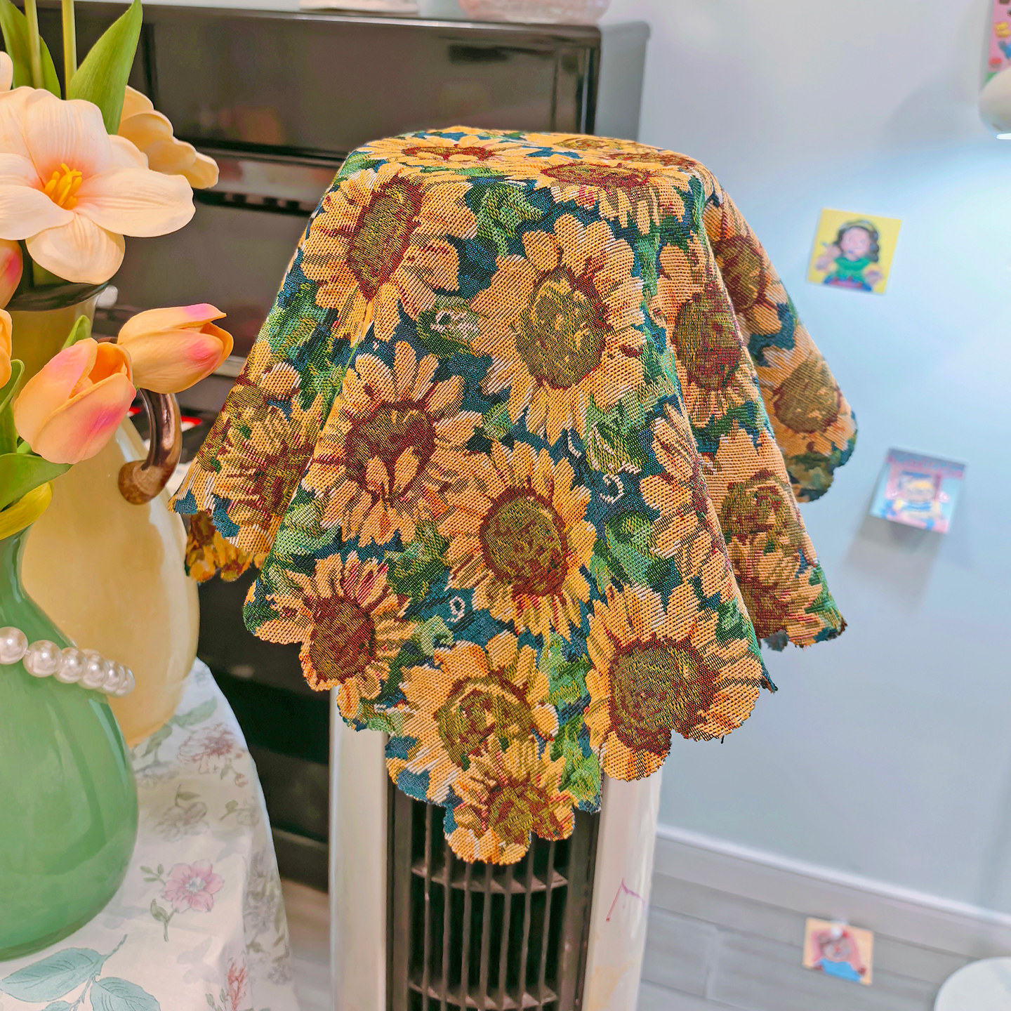 亚麻棉加厚田园风立式圆柱形柜机空调装饰美化防尘罩2026新款盖巾