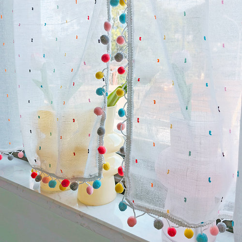 半帘糖果色彩球短帘卧室氛围感