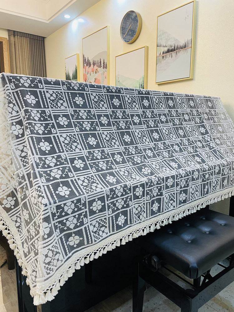 北欧文艺轻奢氛围感绣花蕾丝钢琴盖布盖巾防尘简约装饰钢琴罩布艺