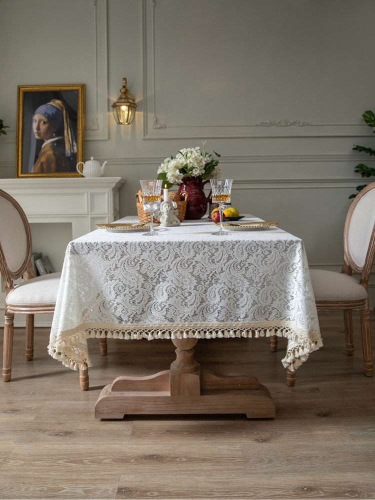法式浪漫白色灰色蕾丝花边桌布钢琴盖布小圆桌西餐台布茶几布定制