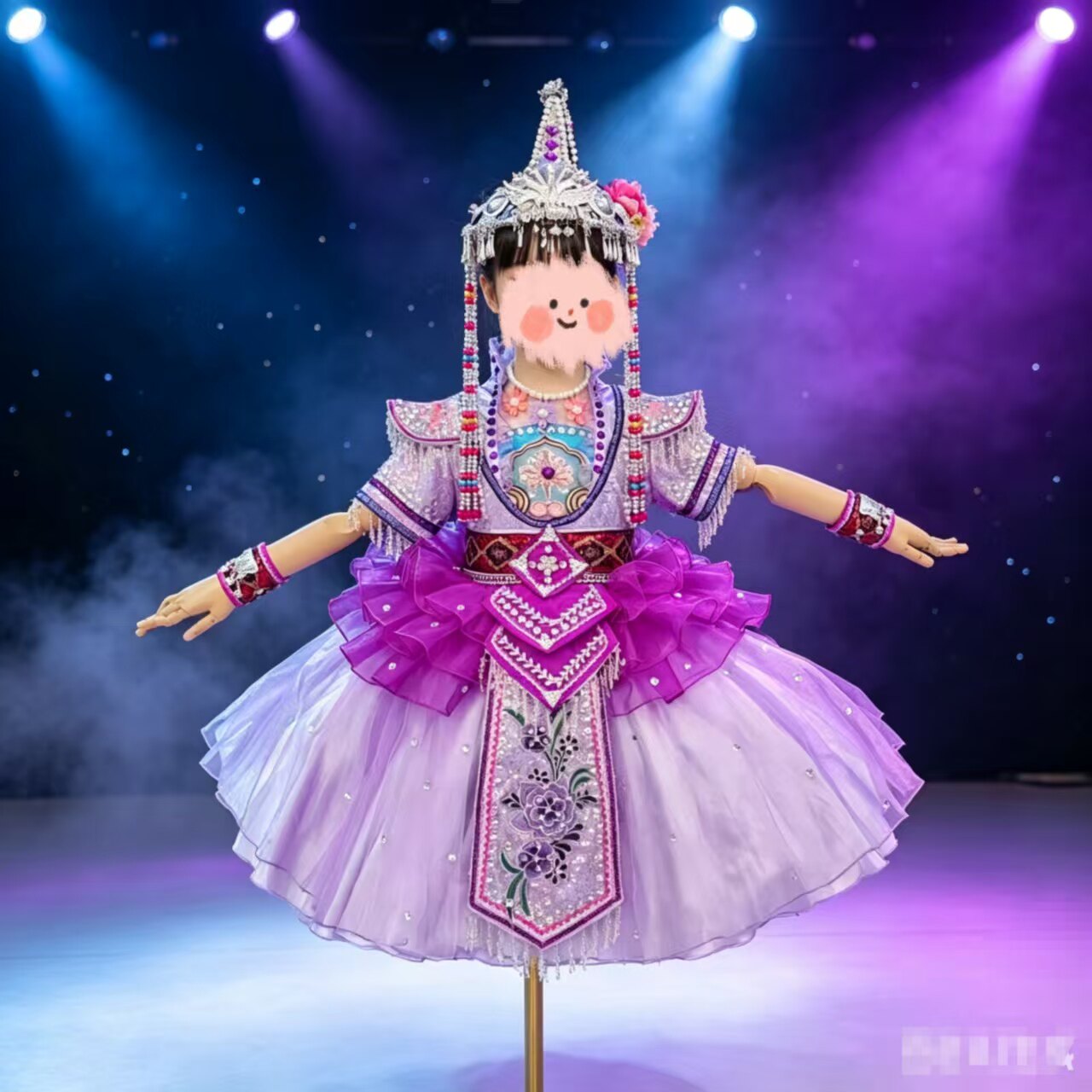 儿童演出服女童苗族表演服畲族彝族土家族快乐阳光太阳女羌族出租 - 实物图