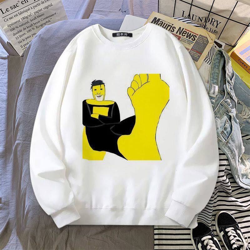 无敌少侠马克表情包卡通印花秋冬季圆领加绒卫衣男女搞笑抽象沙雕