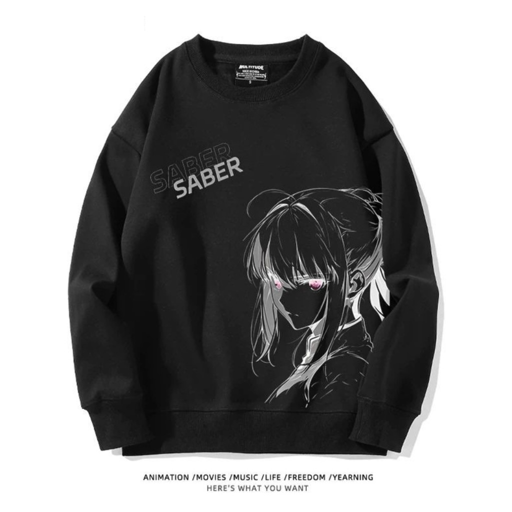 FGO动漫呆毛fate吾王Saber周边圆领卫衣加绒秋冬长袖二次元上衣服