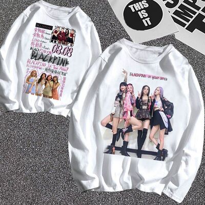新款blackpink周边同款衣服韩女团粉墨Lisa应援服长袖t恤女潮上衣