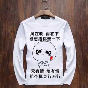 风在吹雨在下很想抱你亲一下网红热梗恶搞笑T恤男长袖圆领上衣服