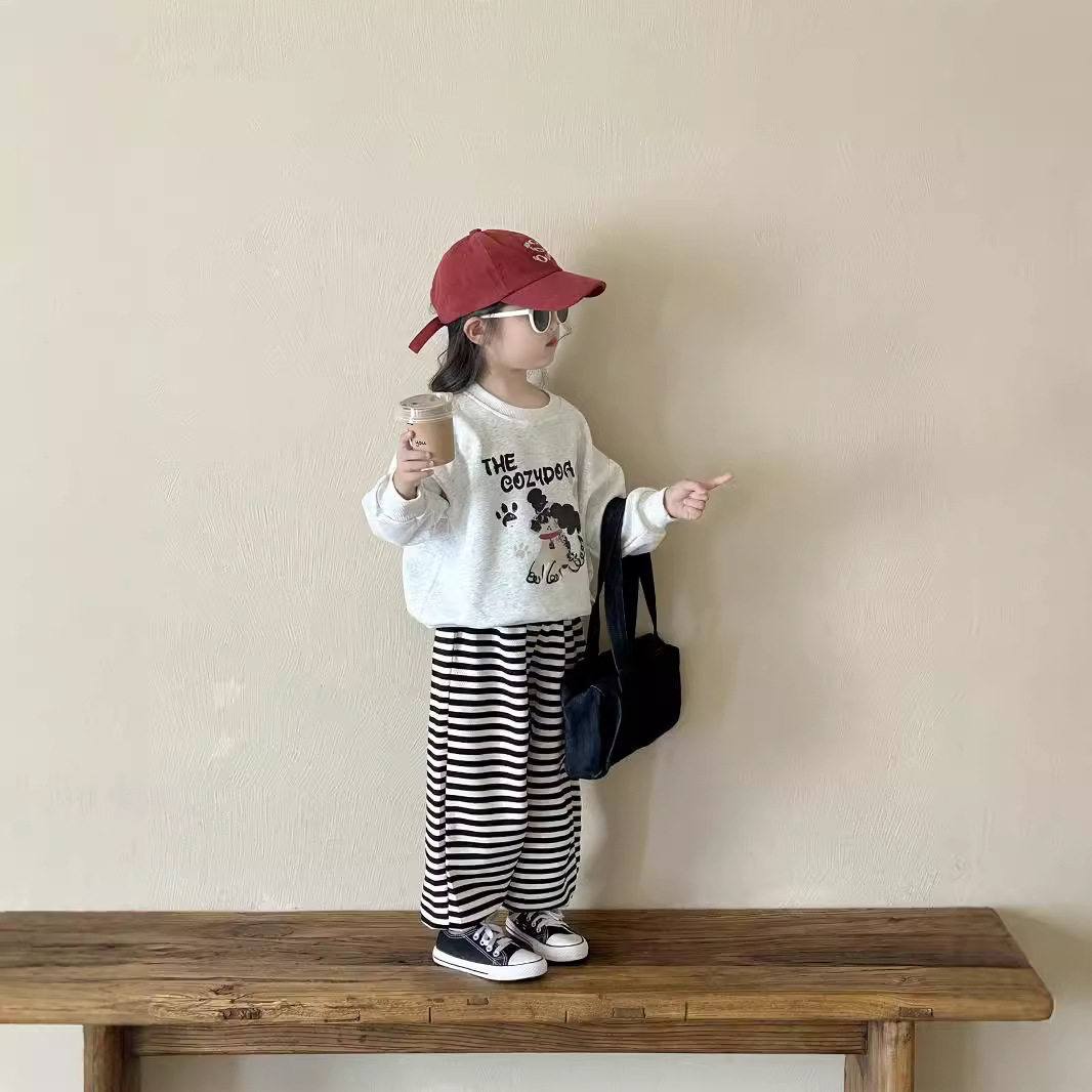 儿童韩版卫衣2024秋季新款童装卡通上衣中小童休闲运动条纹卫裤