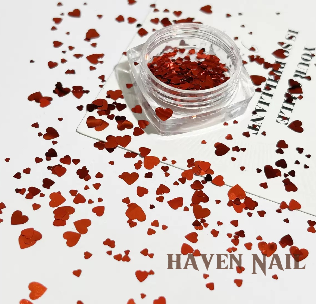 Haven nail新年红色亮片爱心美甲饰品亮片闪粉饰品指甲配饰