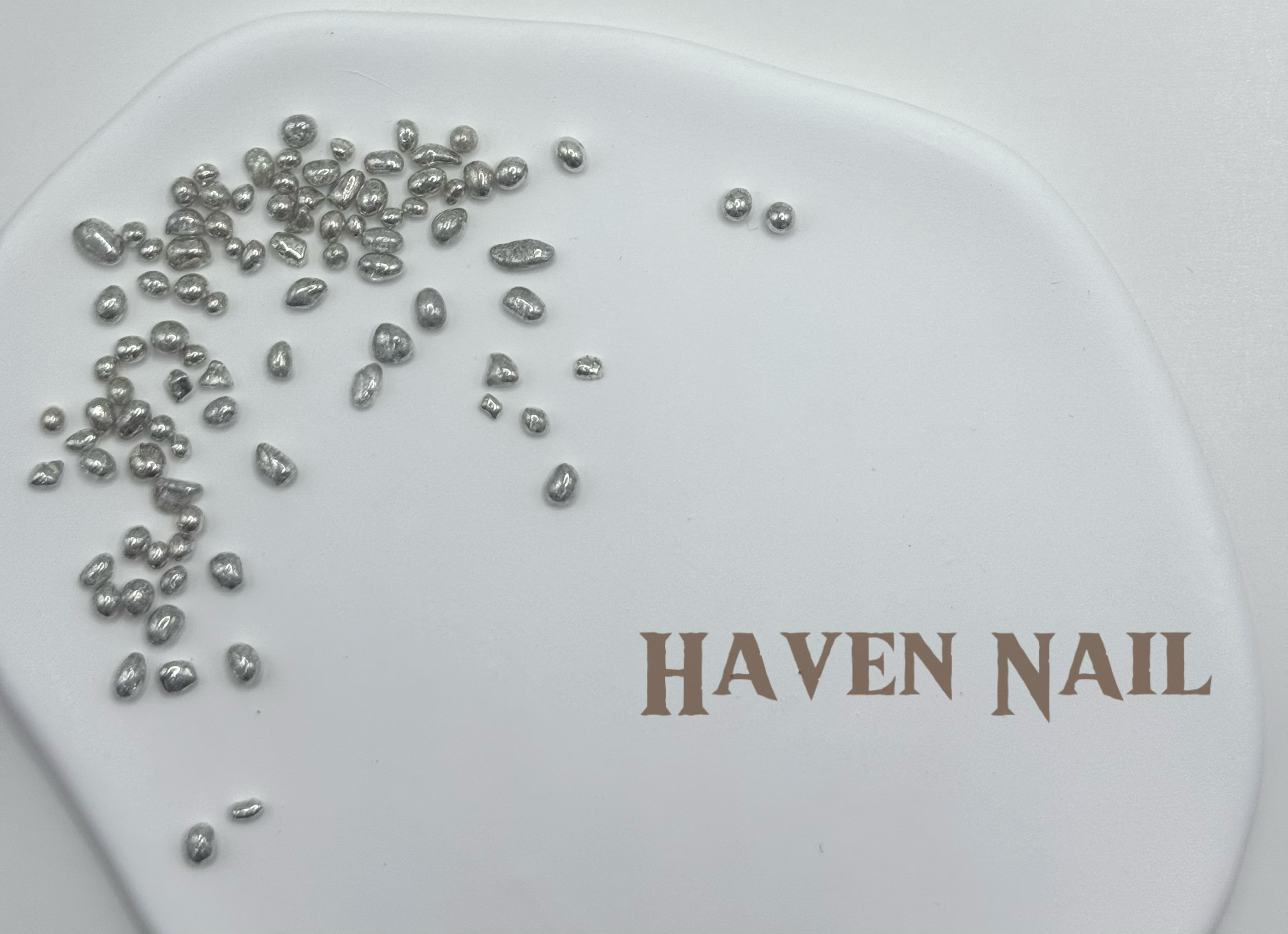 HavenNail｜不规则银色矿石豆高品质电镀金属质感百搭ins指甲饰品