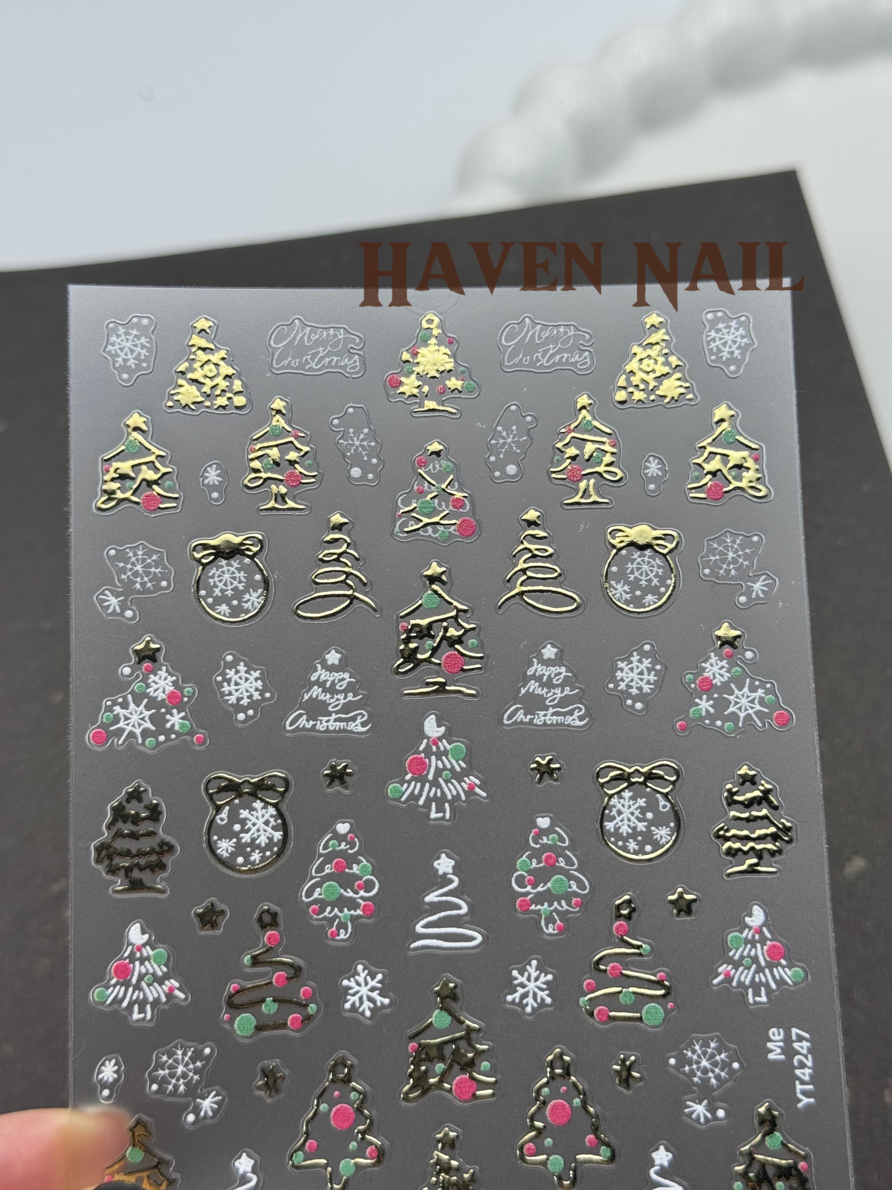 Haven nail｜圣诞浮雕烫金美甲贴纸网红爆款立体背胶雪花指甲饰品