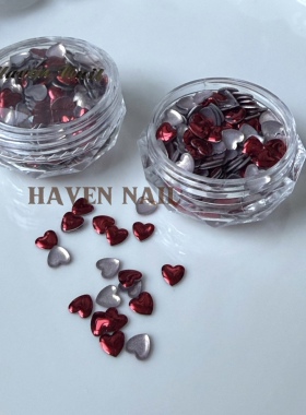 Haven nail｜红色爱心金属质感立体ins风美甲铆钉饰品4MM