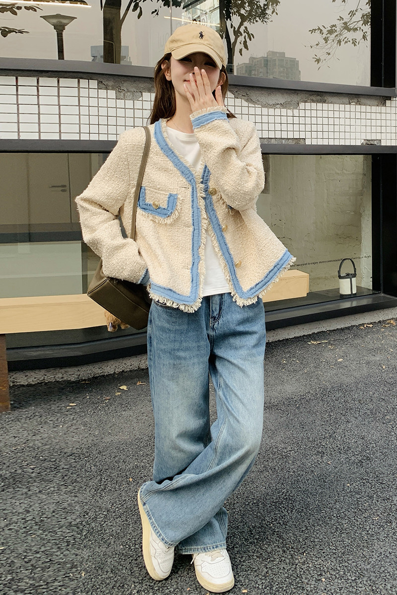 白色设计感小香风外套女2025春新款法式高级感气质时尚粗花呢上衣,女装短外套,2C053