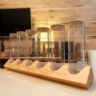 实木试管架咖啡豆茶叶储物罐厅奶茶店展示架创意摆件现代简约风格