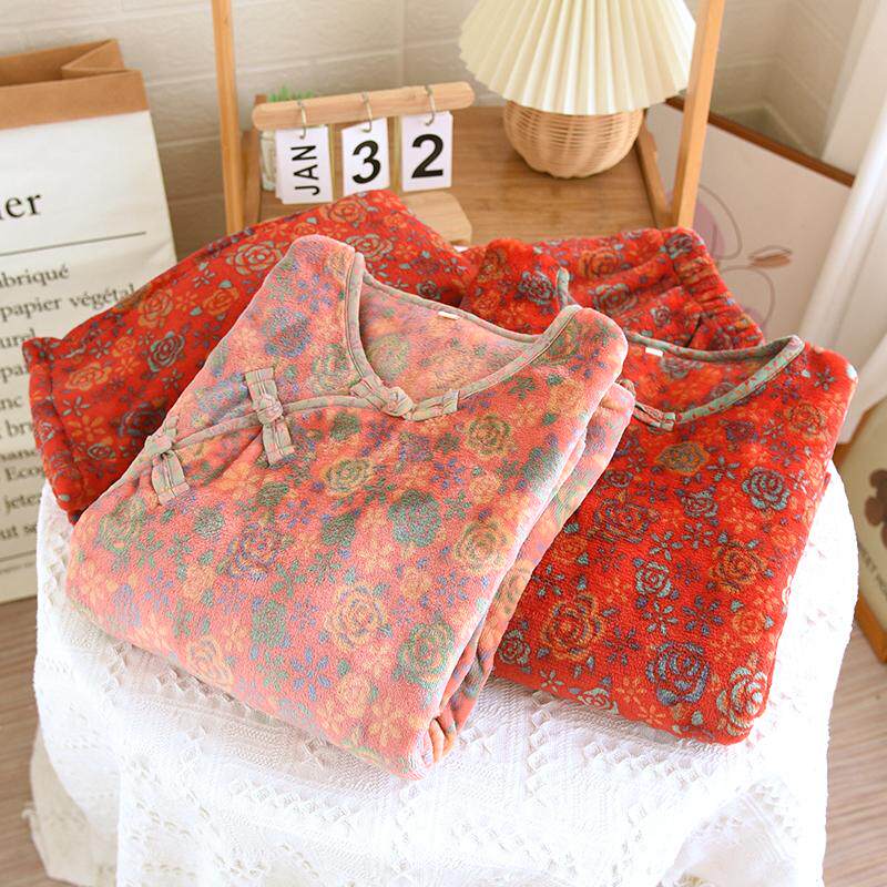 新国风加厚珊瑚绒睡衣女士冬季复古盘扣法兰绒圆领长袖保暖家居服,女士内衣/男士内衣/家居服,睡衣/家居服套装,淘宝优惠券,粉丝福利购,淘宝优惠卷