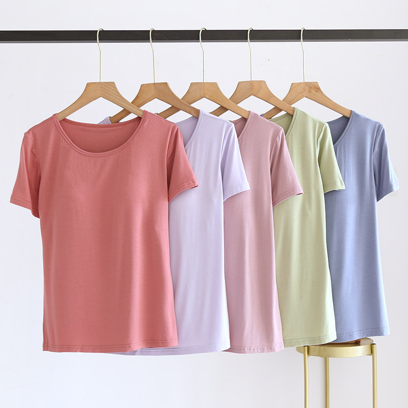 包邮莫代尔棉女士春夏短袖宽松免文胸运动大码休闲可外穿上衣睡衣