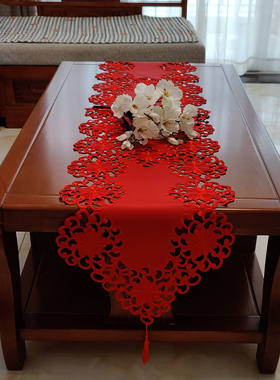 刺绣餐桌桌旗茶几巾 电视柜桌布 大红色欧式结婚中式喜庆长条盖布