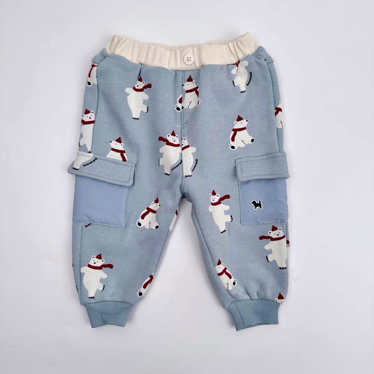 打折@蓝狗蓝秋冬款韩版男童女童圣诞小熊加绒裤儿童长裤