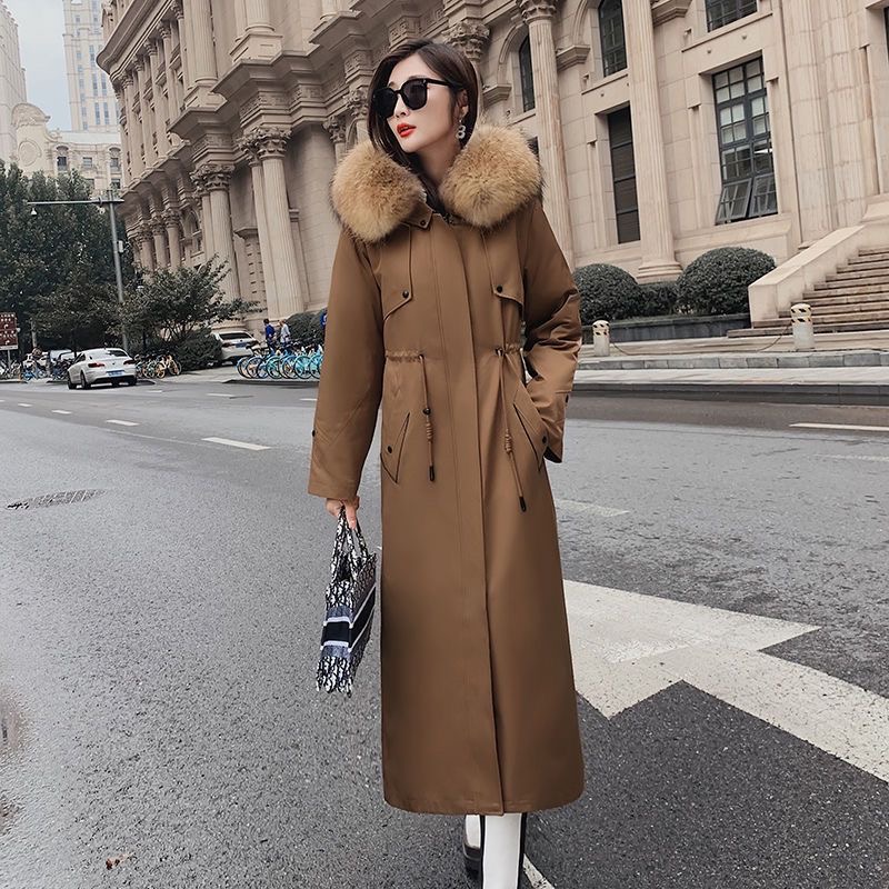 真皮派克服可拆卸獭兔毛内胆大衣