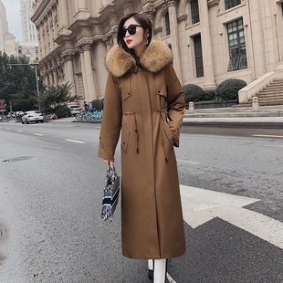 正品真皮派克服可拆卸獭兔毛内胆过膝长款真毛皮草大衣冬季外套女