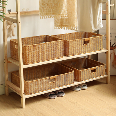 藤编客厅电视柜抽屉式开放格子架