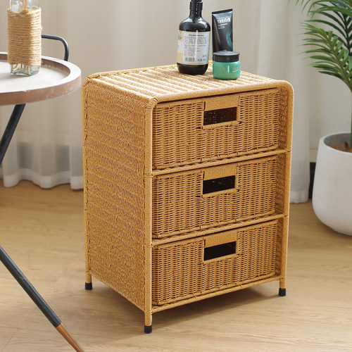 藤编床头柜多层床边三层收纳架