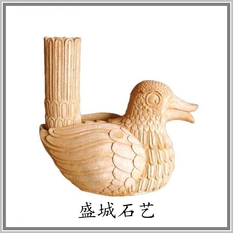 砂岩喷水口鸳鸯鸟雕塑砂岩喷水池圆雕沙岩浮雕壁画户外园林雕塑