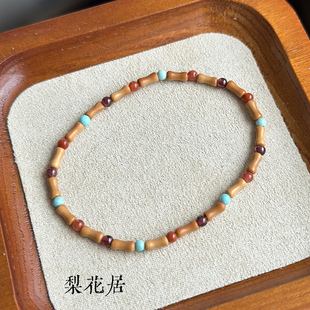 夏季女士文玩手串天然绿松石南红石榴石竹节橄榄核极细手链极简