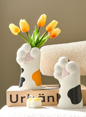 创意树脂猫爪花瓶摆件可爱家居