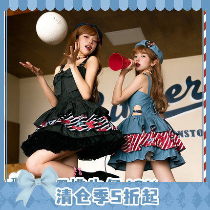 现货告白气球家lolita原创樱桃牛仔JSK全款软妹日系全款洛丽塔