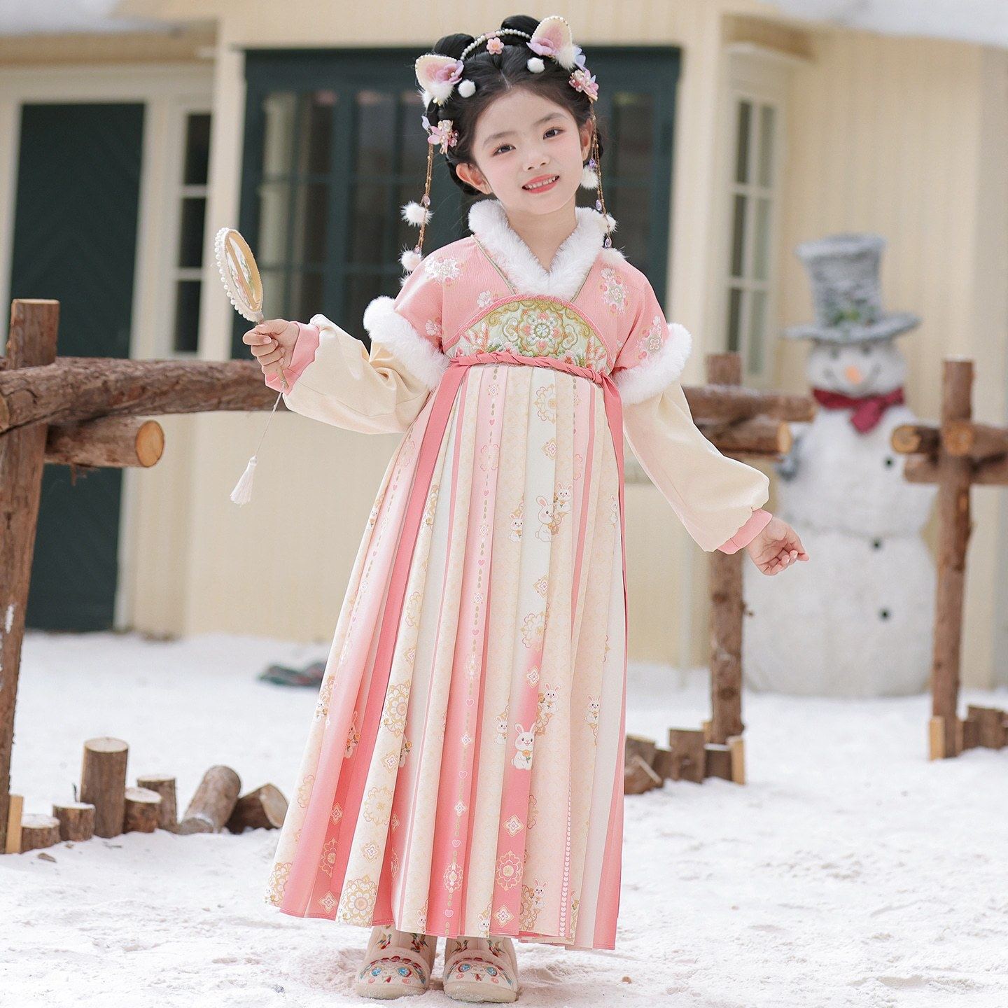 粉绒绒女童冬季加绒古装汉服儿童拜年服中国风新年加厚唐装连衣裙,童装/婴儿装/亲子装,旗袍,淘宝优惠券,粉丝福利购,淘宝优惠卷