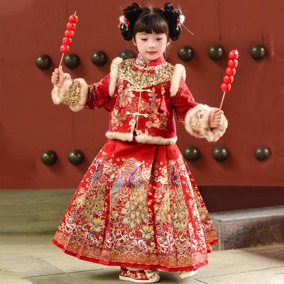 女童冬汉服中国风织金马面裙套装