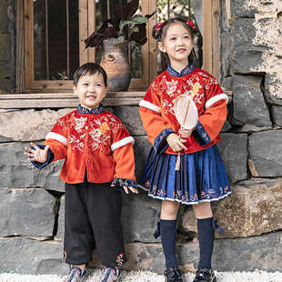 全程锦绣醒狮悦牛年新年装汉服唐装中国风古装品牌男童女童拜年服