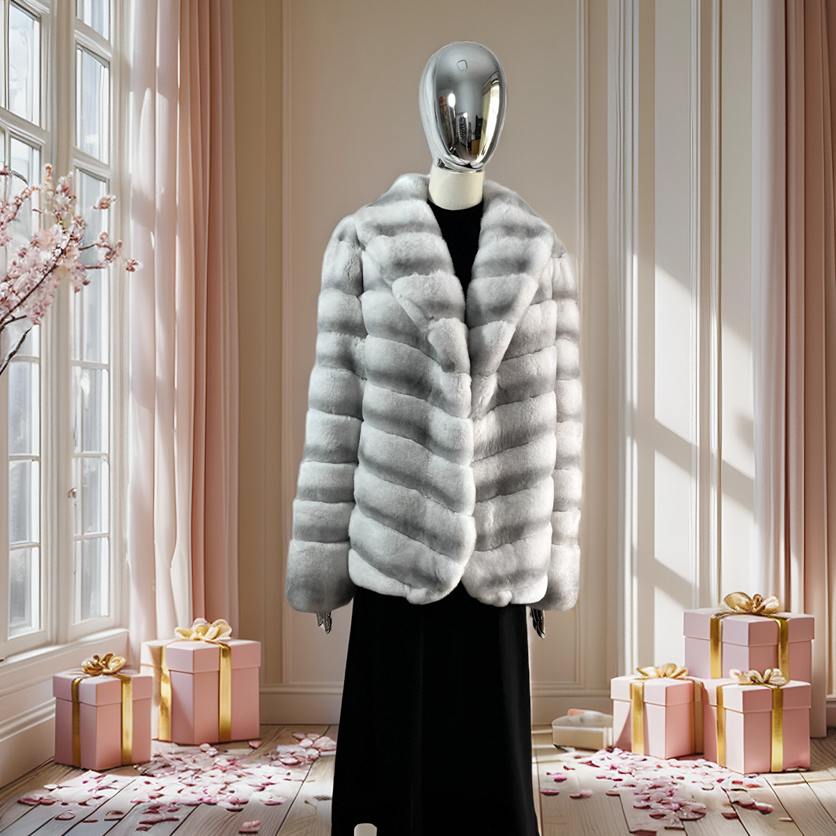 龙猫新款长袖獭兔毛女士外套性感