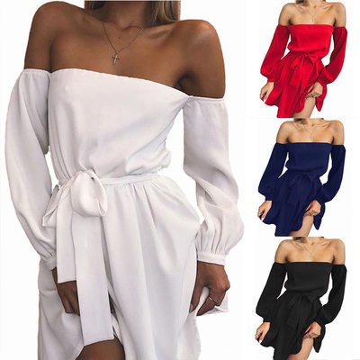 Off Shoulder Chiffon Dress Women causal Dresses long sleeved