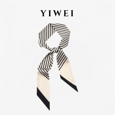 YIWEI黑白条纹轻奢小长条丝巾