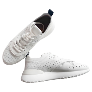 小白鞋女新款内增高厚底米白色真皮透气系带女士休闲运动鞋女鞋