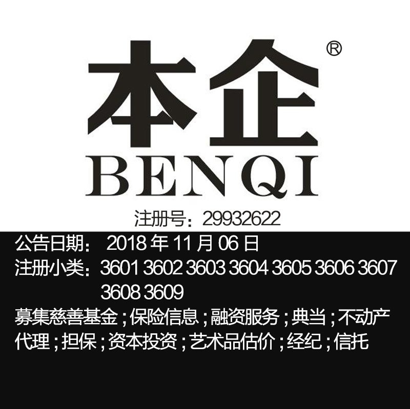 36类【本企】经纪保险理财典当不动产代理担保投资上海品牌商标出