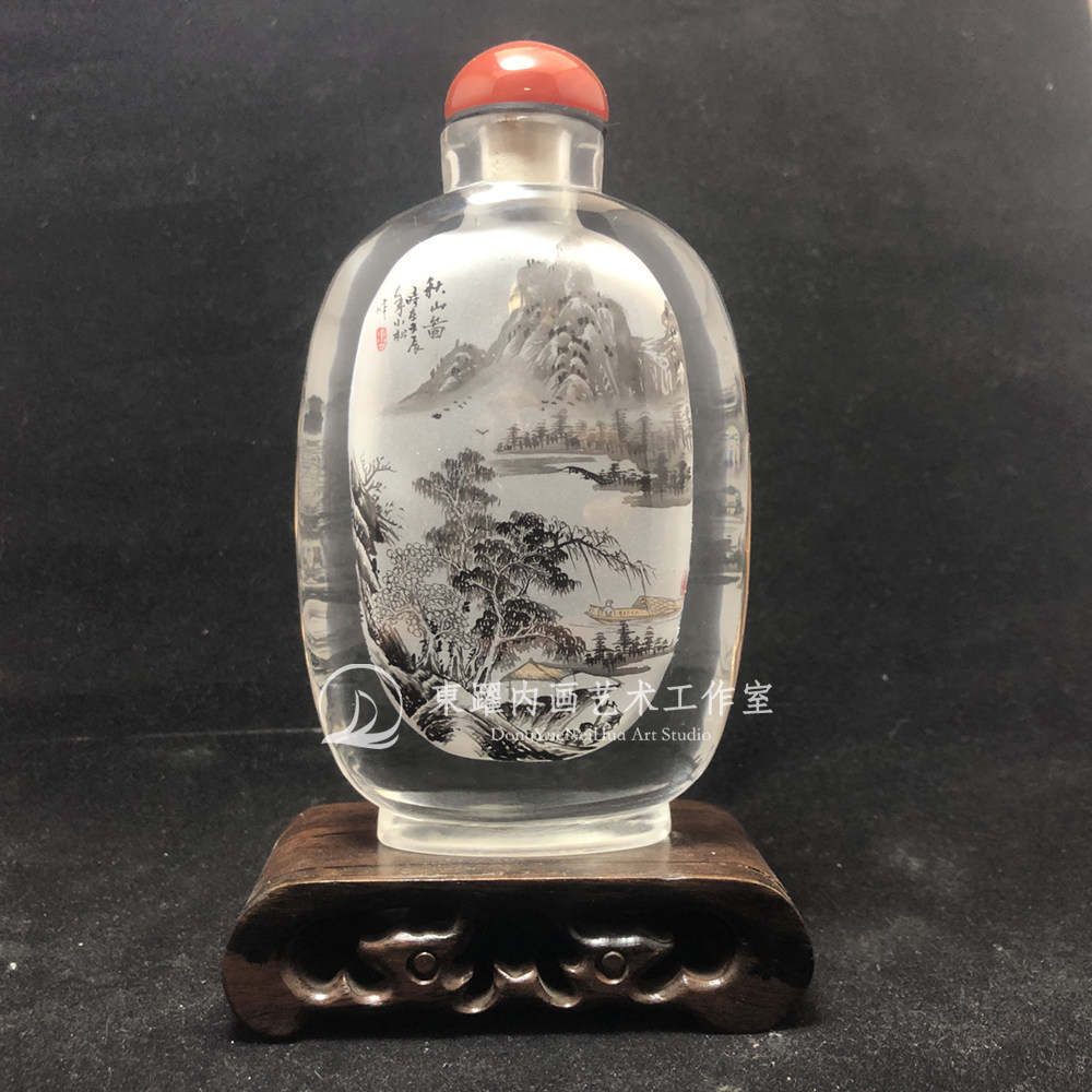 秋山图小亮边中国传统衡水内画鼻烟壶纯手工收藏生日礼物纪念物