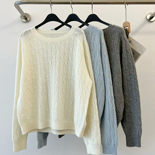 E550 米娜家 百搭亮钻含羊毛针织麻花毛衣女 25新款 219 欧洲站