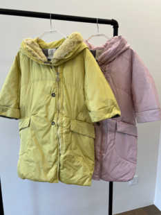 米娜家 欧洲站 清仓现货 中袖款带帽毛领中长保暖羽绒服 H-3045A