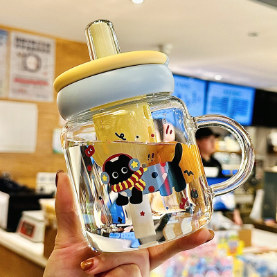 办公室泡茶杯子高硼硅玻璃吸管杯