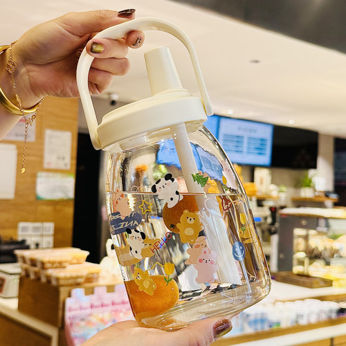 大容量玻璃吸管杯1000ml手提杯子