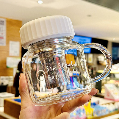 男士玻璃杯带把手茶水分离泡茶