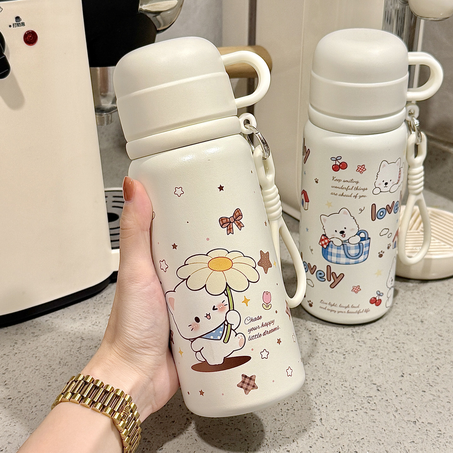 保温杯女生高颜值2026新款学生ins风316不锈钢水杯带盖双饮吸管杯