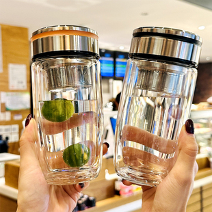2025双层玻璃茶水分离泡茶杯便携男款 杯子女新款 办公室水杯家用