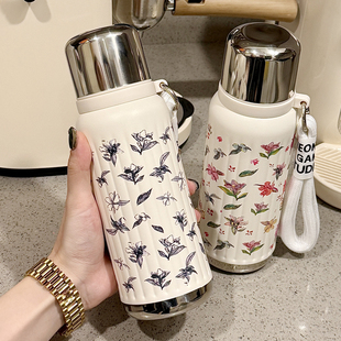 复古保温杯子2025新款 女生高颜值316不锈钢水杯带盖可爱便携小巧