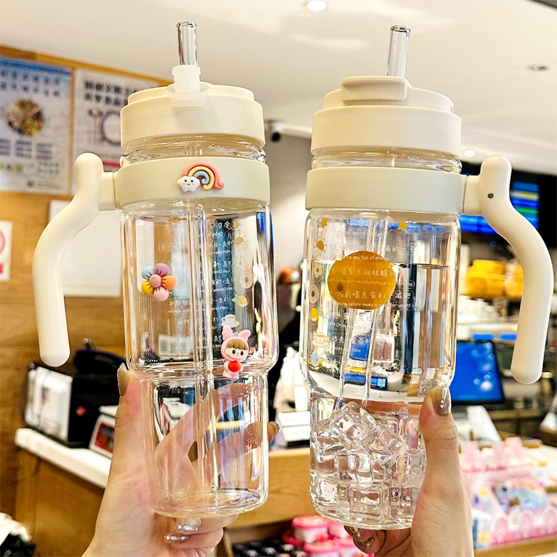 玻璃冰霸杯把手耐高温玻璃吸管杯